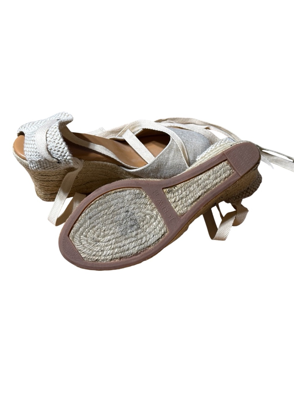 J. Crew Made in Spain Lace Up Espadrille Wedge Sandals Size 8.5 Beige Coastal - Picture 7 of 7
